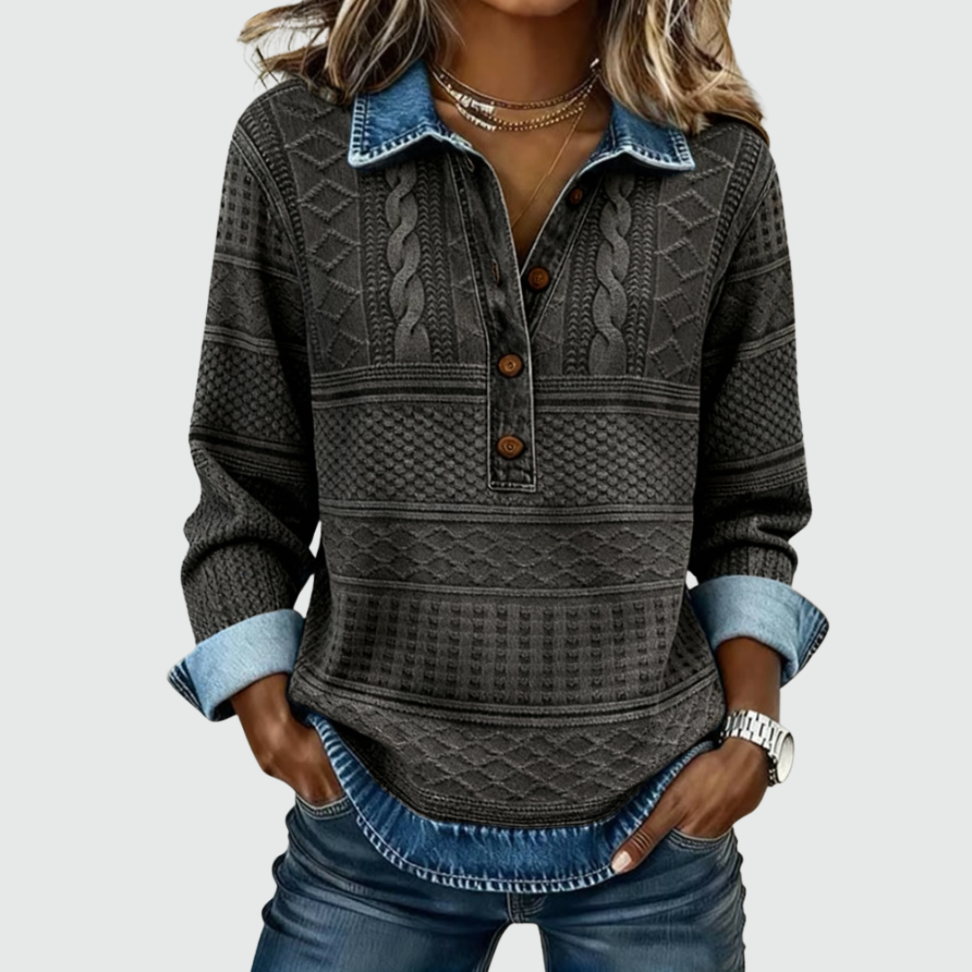 Dolores | Trendy Sweatshirt with Half Button and Collar