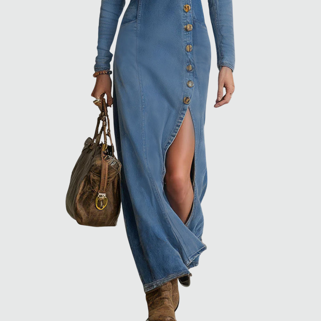 Grace | Flattering V-Neck Denim Maxi