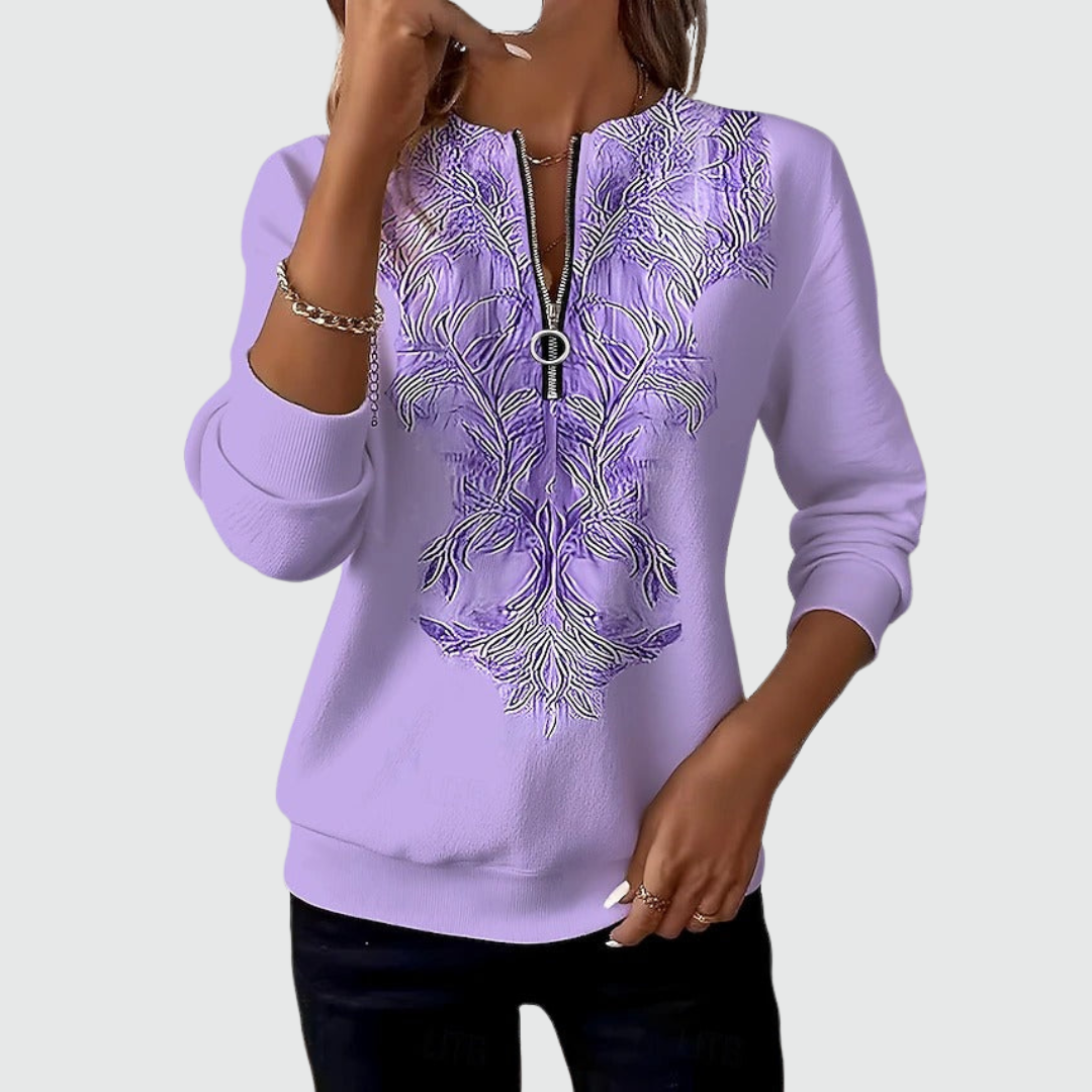 Johanna | Refined Embroidered Zip Sweater