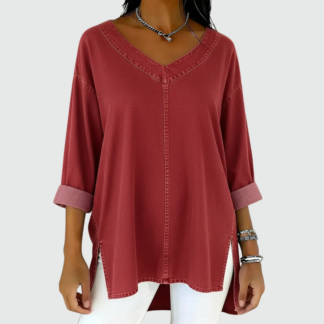 Janelle | Relaxed Denim V-Neck Top