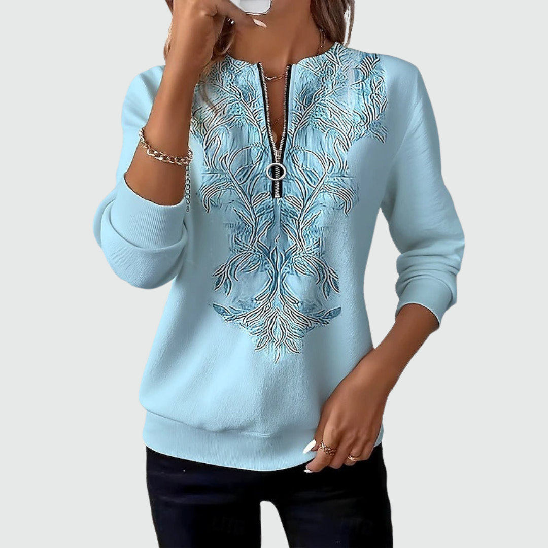 Johanna | Refined Embroidered Zip Sweater