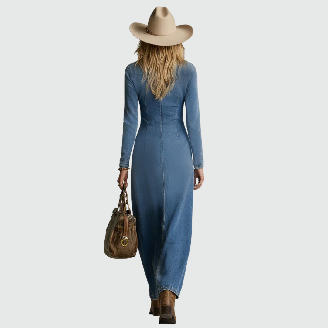 Grace | Flattering V-Neck Denim Maxi