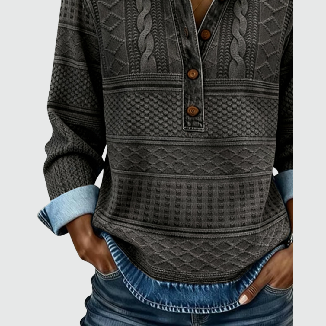 Dolores | Trendy Sweatshirt with Half Button and Collar