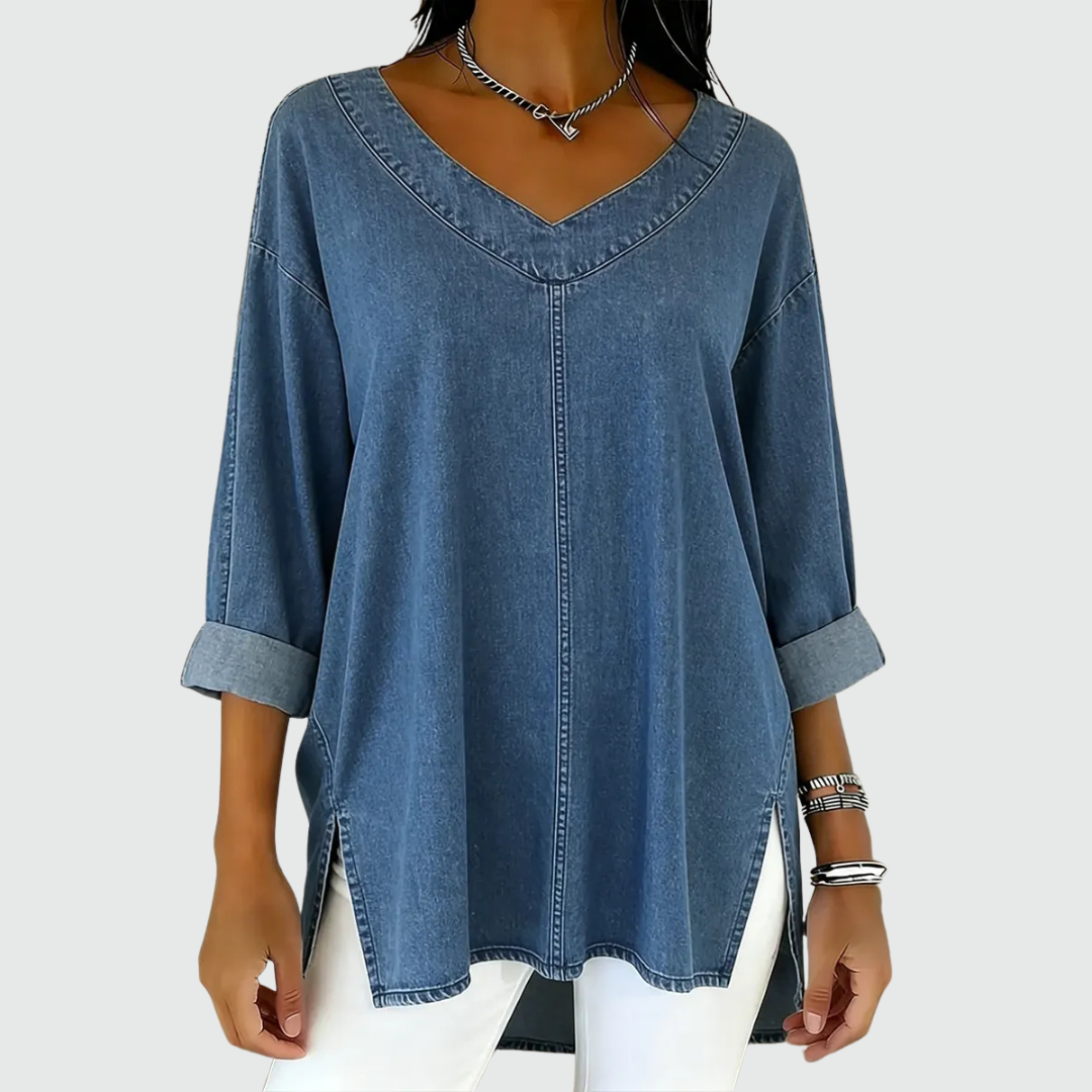 Janelle | Relaxed Denim V-Neck Top
