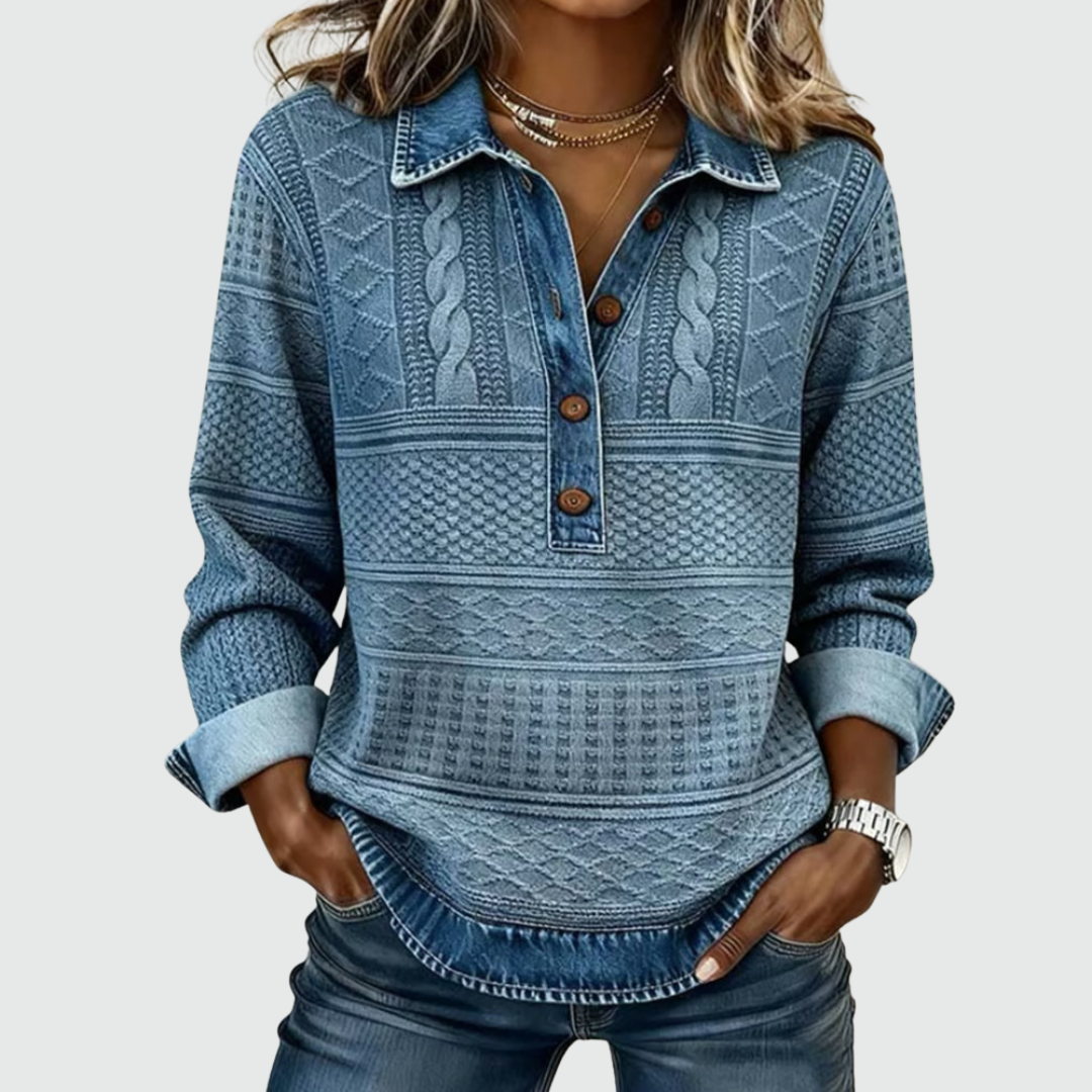 Dolores | Trendy Sweatshirt with Half Button and Collar