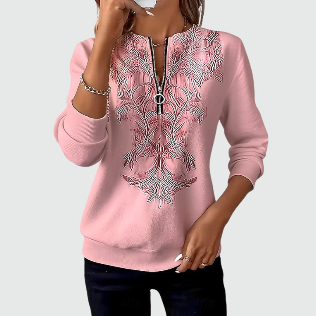 Johanna | Refined Embroidered Zip Sweater