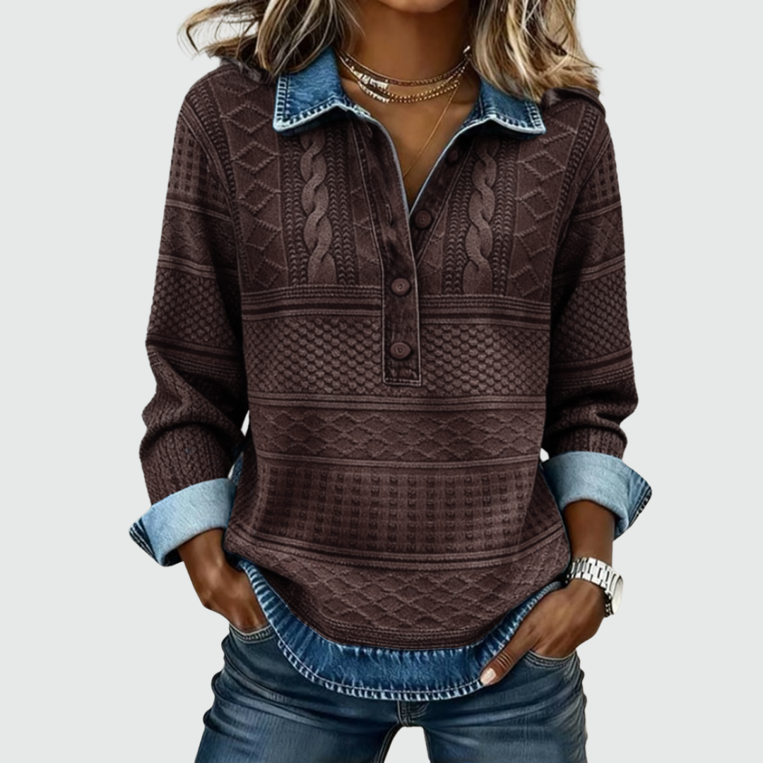 Dolores | Trendy Sweatshirt with Half Button and Collar