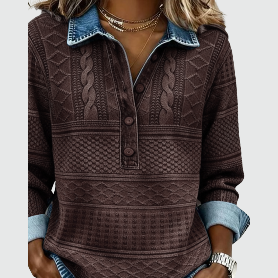 Dolores | Trendy Sweatshirt with Half Button and Collar