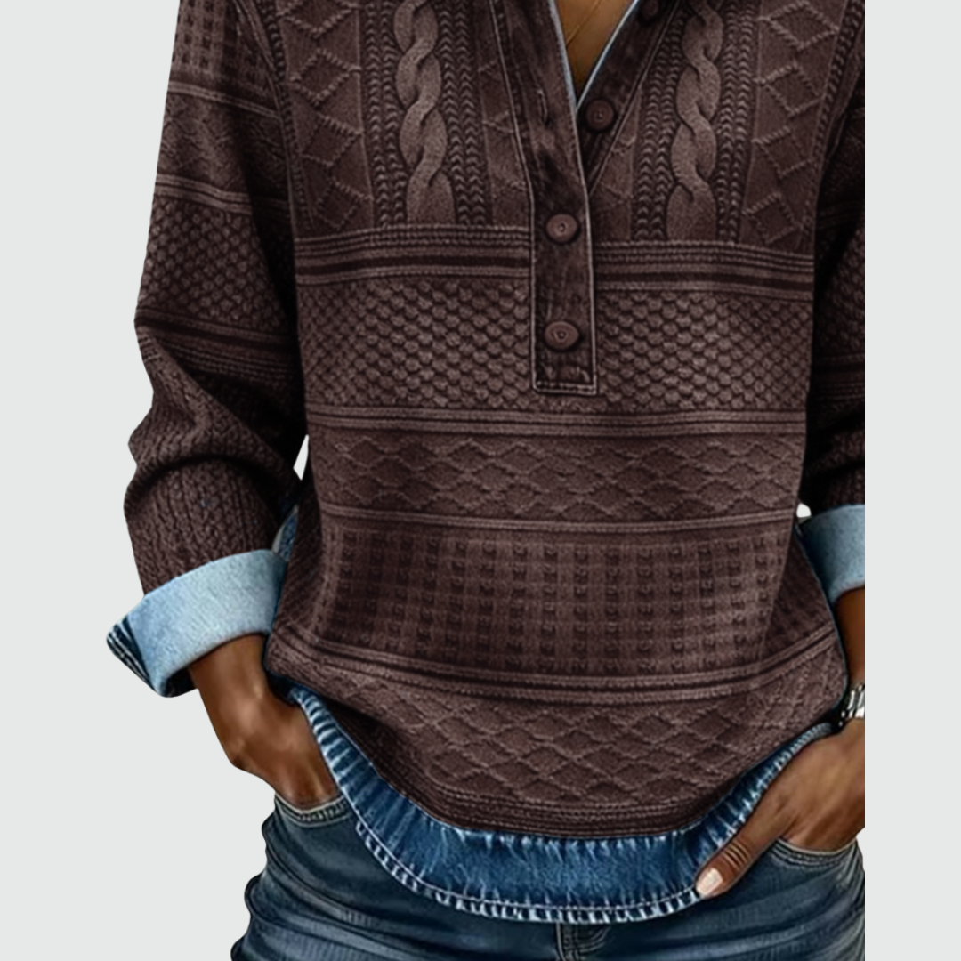 Dolores | Trendy Sweatshirt with Half Button and Collar