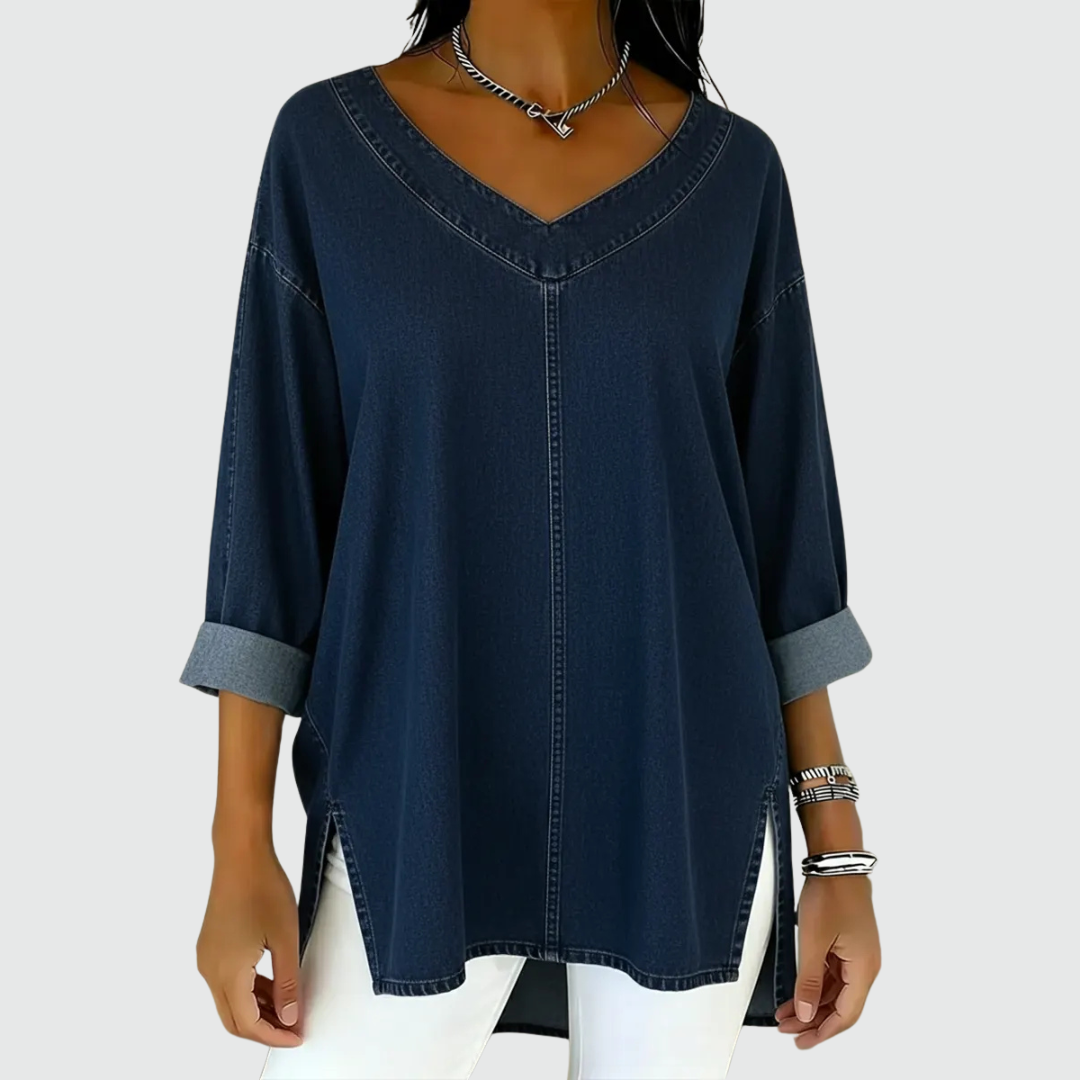 Janelle | Relaxed Denim V-Neck Top