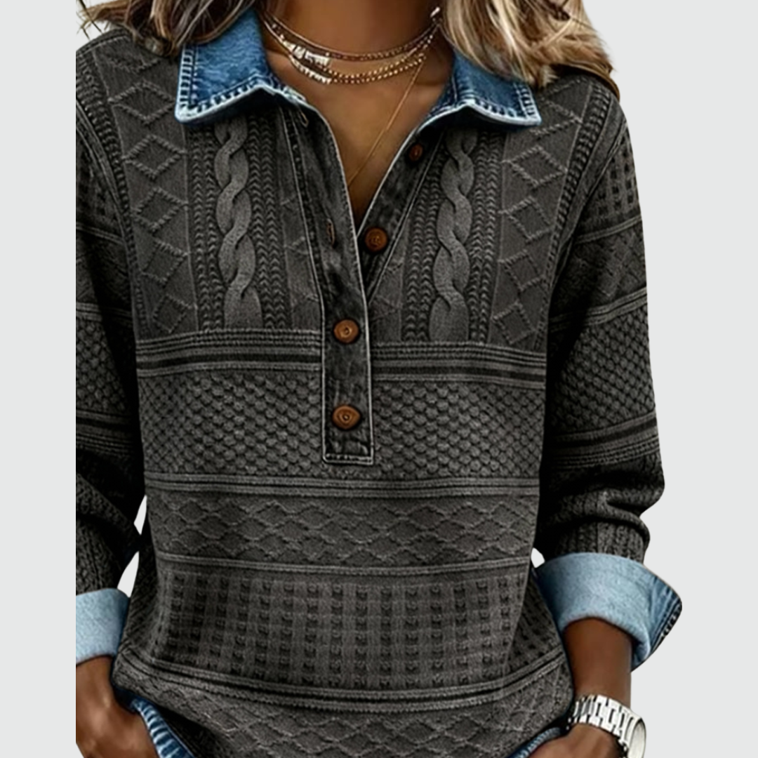 Dolores | Trendy Sweatshirt with Half Button and Collar